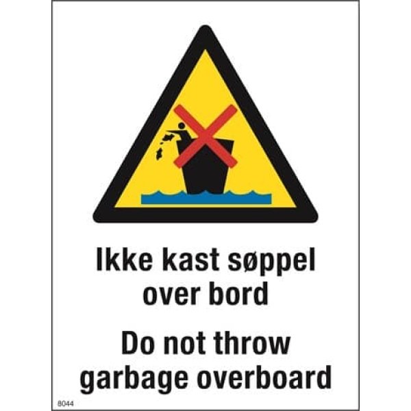 Ikke kast søppel over bord skilt