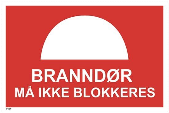 BRANNSKILT BRANNDØR MÅ IKKE BLOKKERES, 30X20CM 1