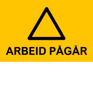 Advarselsskilt Arbeid pågår i aluminium, 30x20 cm