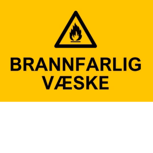 Advarselsskilt Brannfarlig væske i 30×20 cm. Tilgjengelig i PVC og alu-plate.