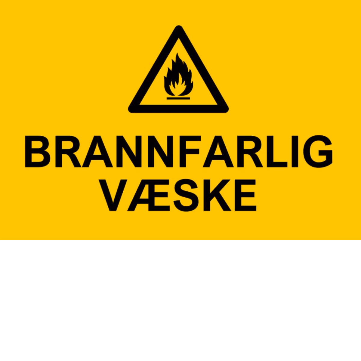 Advarselsskilt Brannfarlig væske i 30×20 cm. Tilgjengelig i PVC og alu-plate.