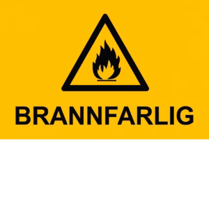 Fareskilt Brannfarlig i 30×20 cm. Tilgjengelig i PVC og alu-plate.