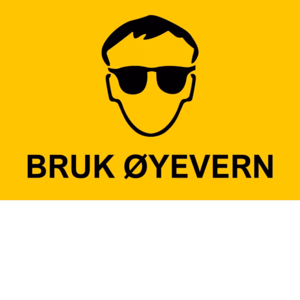 Påbudsskilt Advarsel – bruk øyevern i aluminium, 30x20 cm