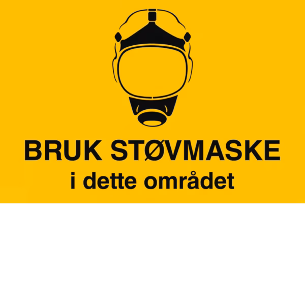 Påbudsskilt Bruk støvmaske i dette omradet i aluminium, 30x20 cm