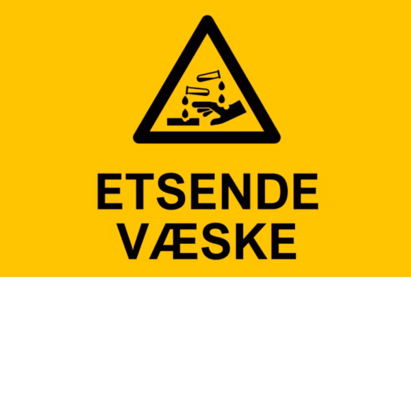 Advarselsskilt Etsende væske i aluminium, 30x20 cm
