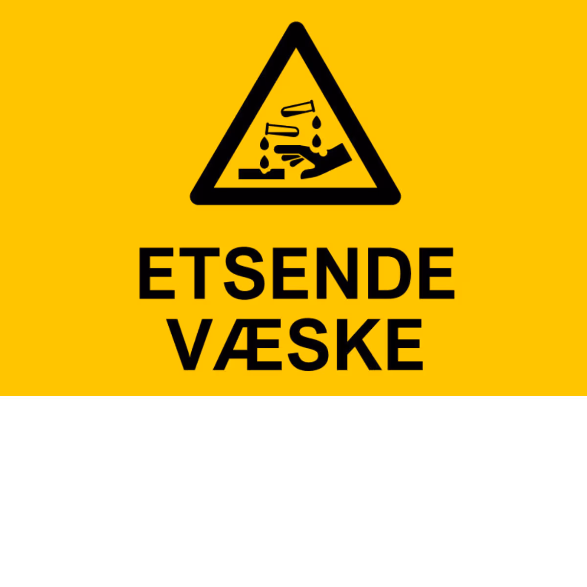 Advarselsskilt Etsende væske i aluminium, 30x20 cm