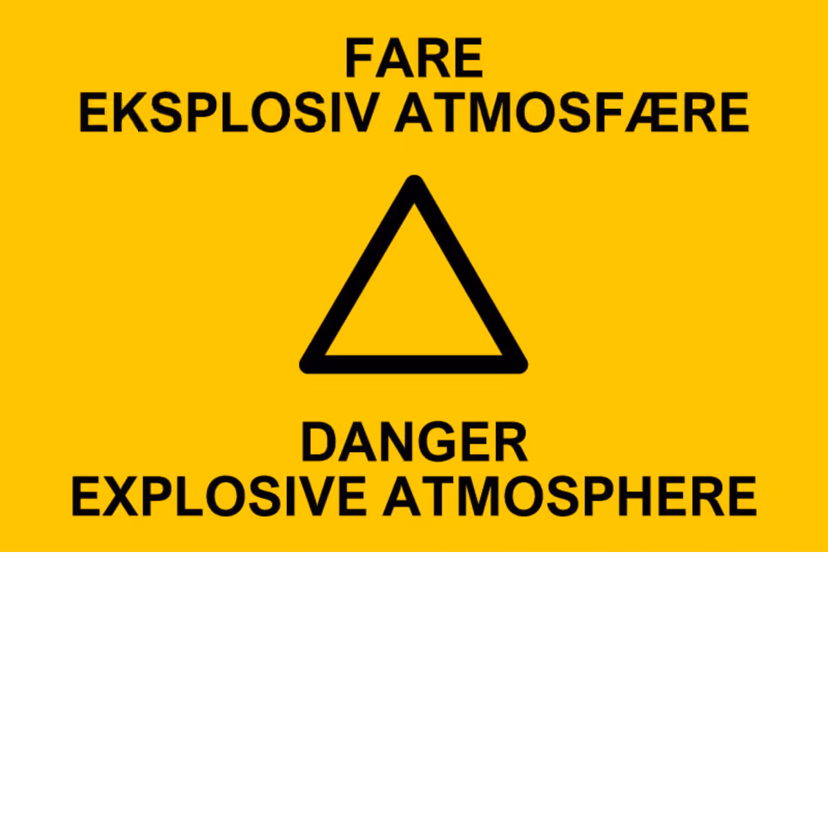 Advarselsskilt Fare – eksplosiv atmosfære i aluminium, 30x20 cm