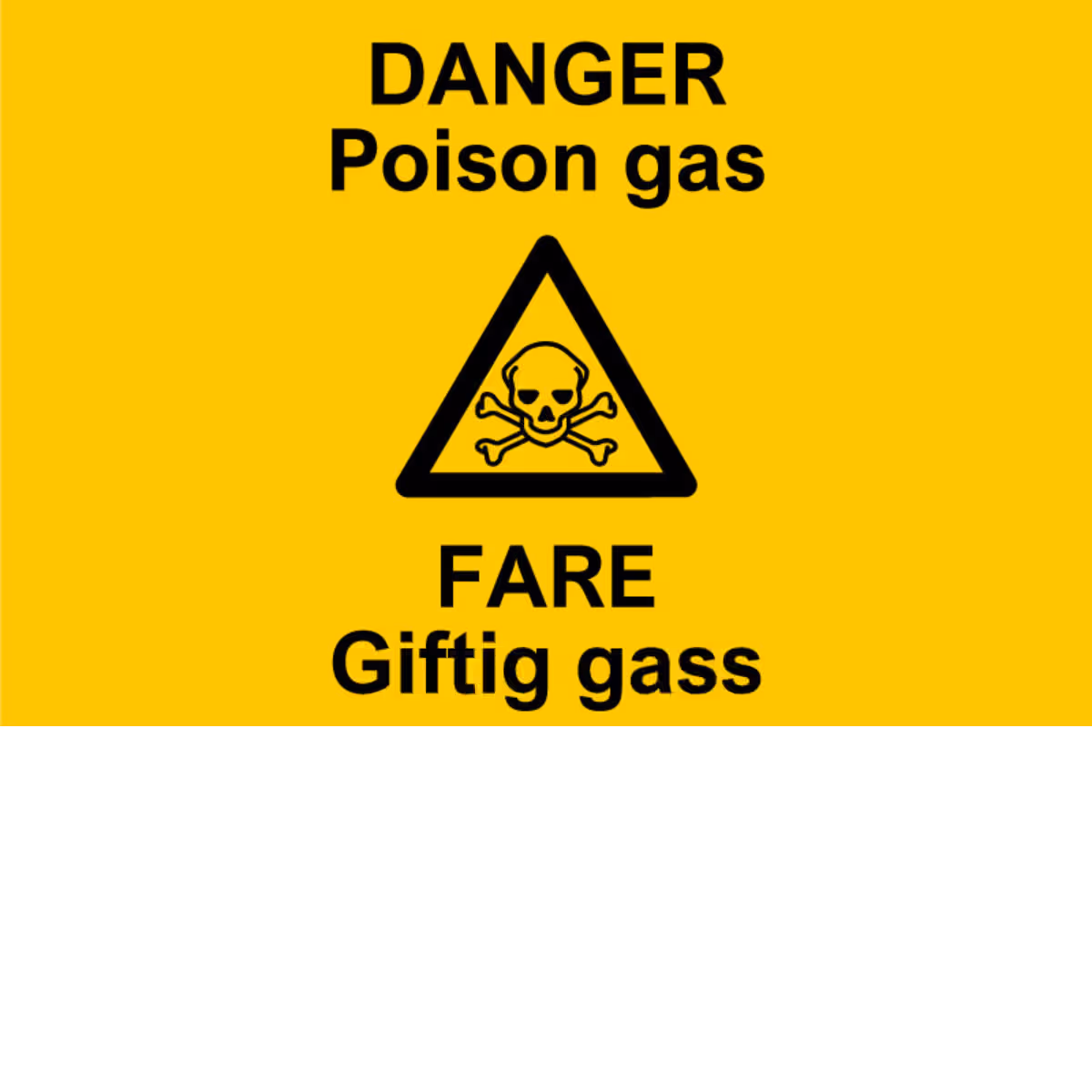 Advarselsskilt Fare – giftig gass i aluminium, 30x20 cm