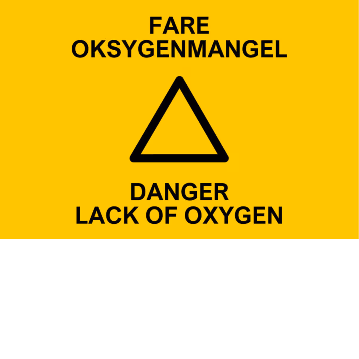 Advarselsskilt Fare – oksygenmangel i aluminium, 30x20 cm