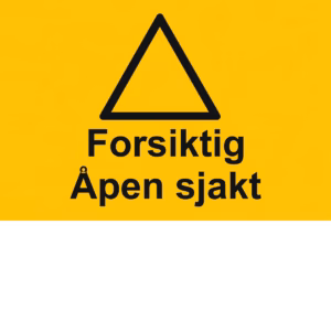 Advarselsskilt Forsiktig – åpen sjakt i aluminium, 30x20 cm