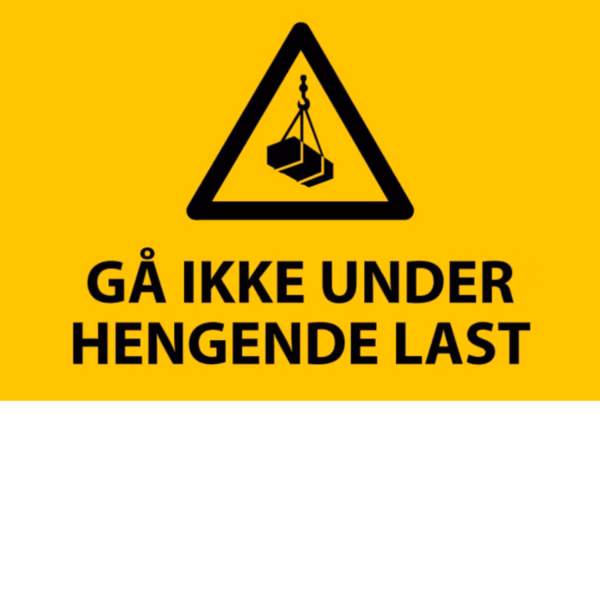 Forbudsskilt Gå ikke under hengende last i aluminium, 30x20 cm