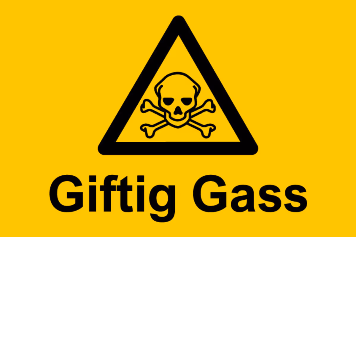 Advarselsskilt Giftig gass i aluminium, 20x30 cm