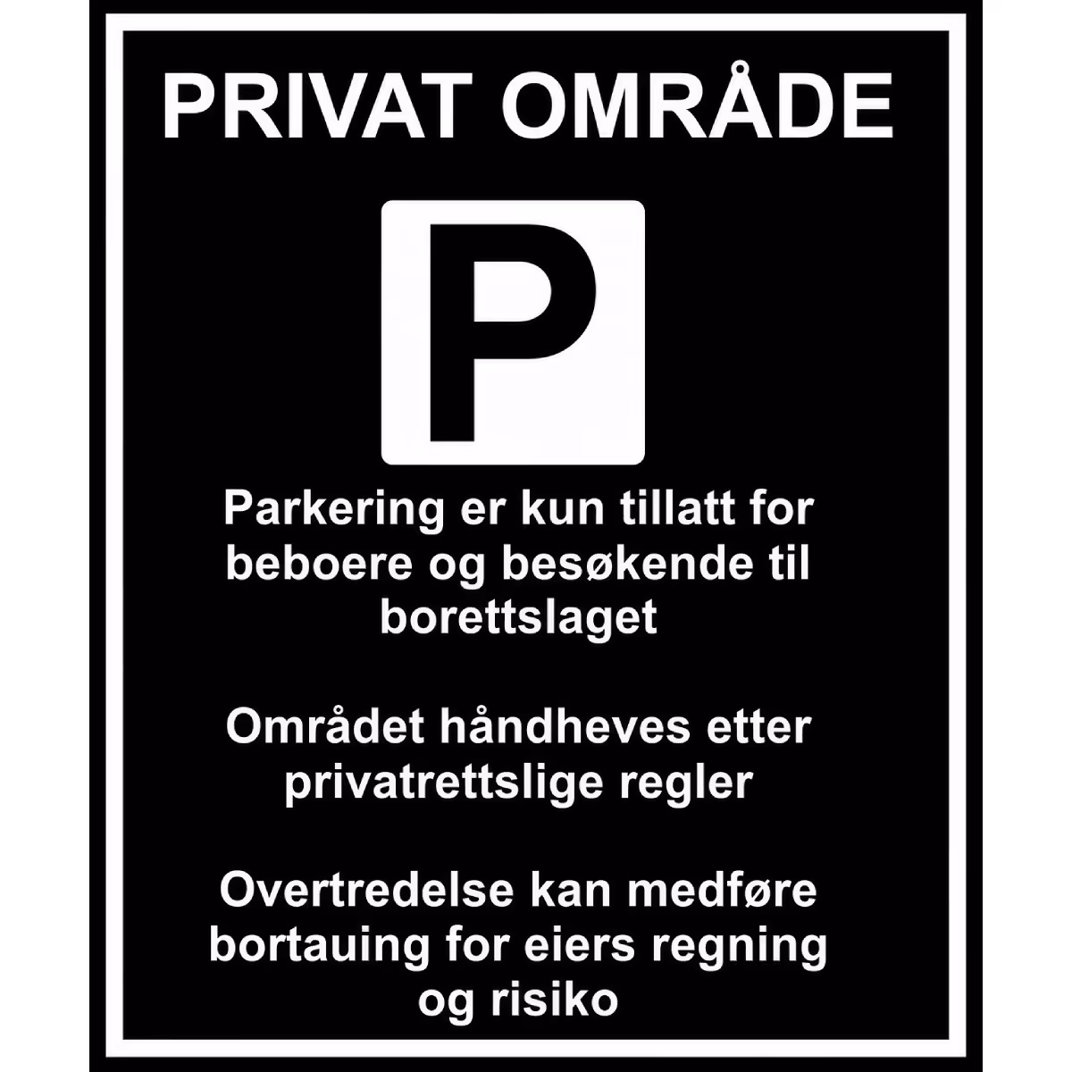 Parkeringsskilt Parkering kun tillatt i aluminium, reflekterende utførelse, 80x60 cm