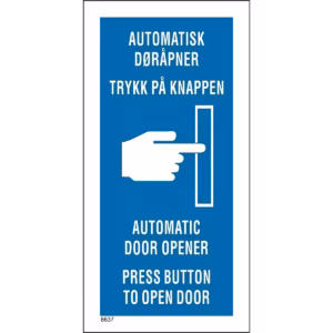 Skilt - Automatisk døråpner 10x20 cm - Tilgjengelig med etterlysende eller reflekterende effekt