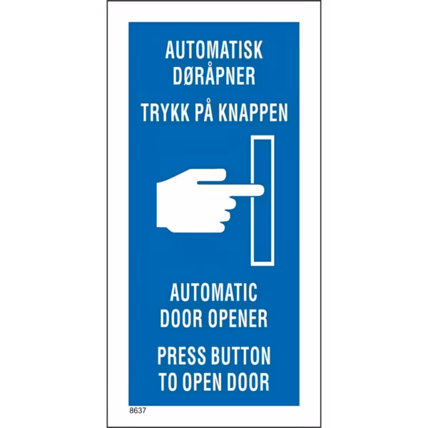 Skilt - Automatisk døråpner 10x20 cm - Tilgjengelig med etterlysende eller reflekterende effekt