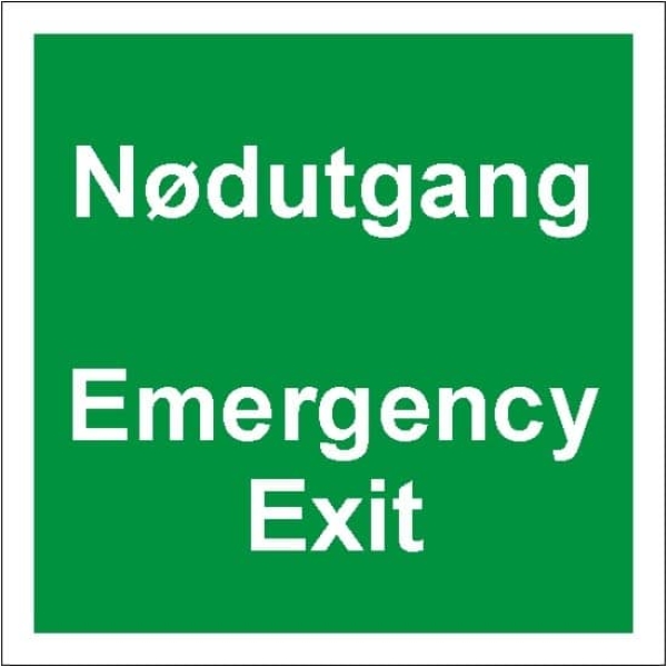 NØDUTGANG / EMERGENCY EXIT, 35X35, ETTERLYSENDE SKILT 1