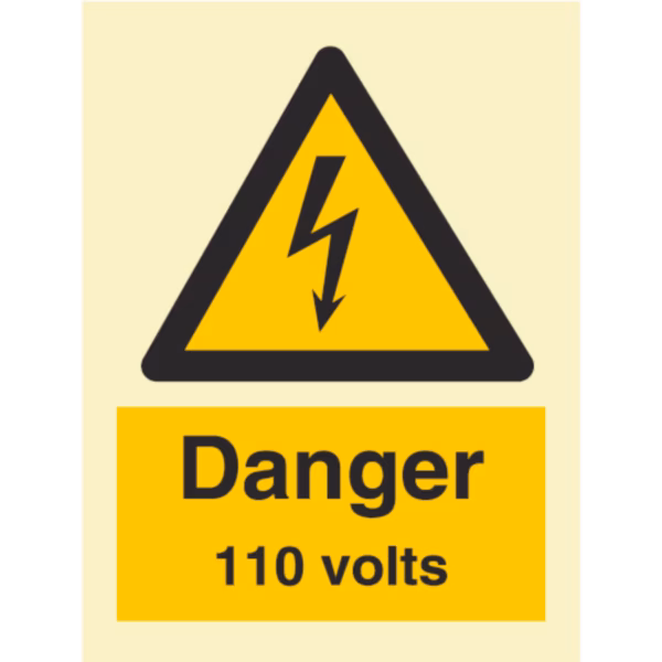 Advarselsskilt Fare – 110 volt (Danger 110 Volts)