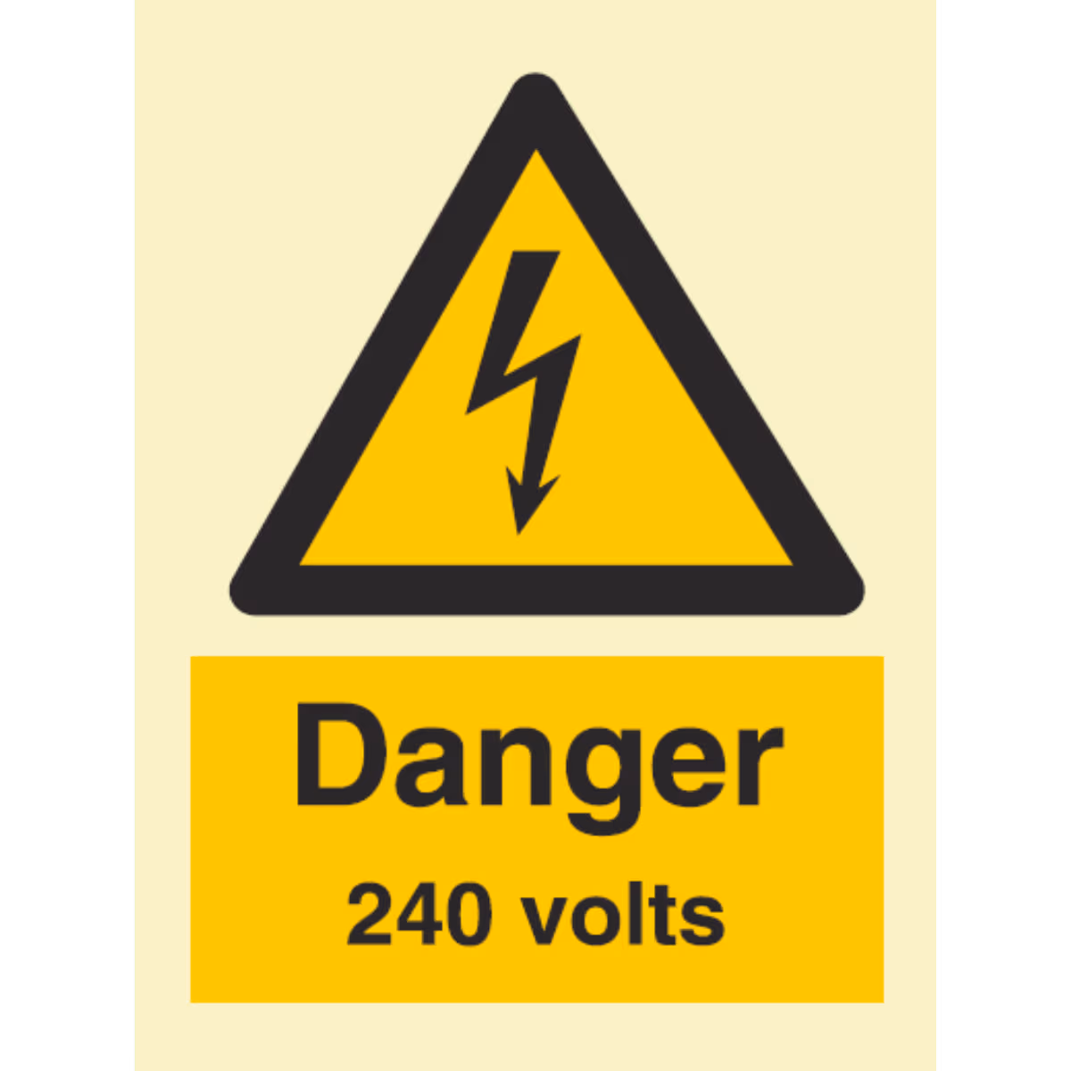 Advarselsskilt Fare – 240 volt (Danger 240 Volts)