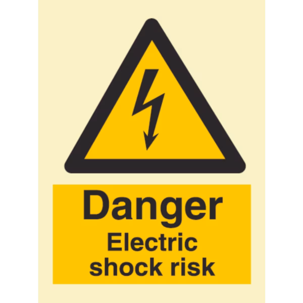 Advarselsskilt Fare – elektrisk støt (Danger Electric Shock Risk)