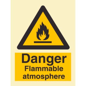 Advarselsskilt Fare – brannfarlig atmosfære (Danger Flammable Atmosphere)