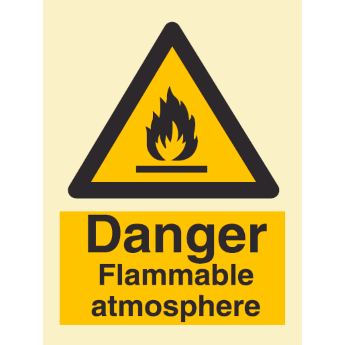 Advarselsskilt Fare – brannfarlig atmosfære (Danger Flammable Atmosphere)