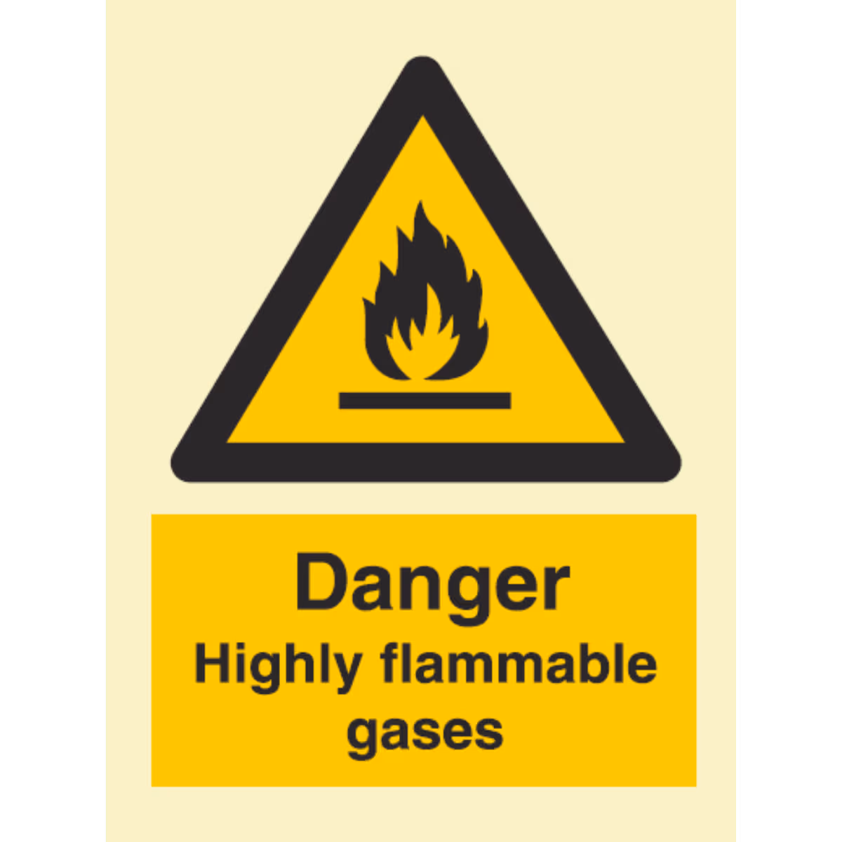 Advarselsskilt Fare – svært brannfarlige gasser (Danger Highly Flammable Gases)