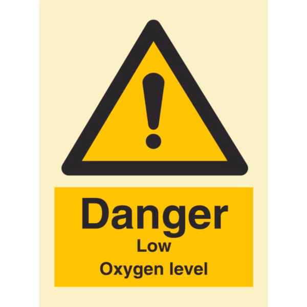 Advarselsskilt Fare – lavt oksygennivå (Danger Low Oxygen Level)