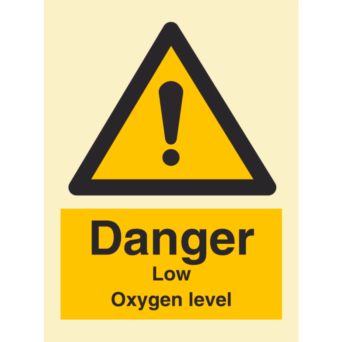 Advarselsskilt Fare – lavt oksygennivå (Danger Low Oxygen Level)