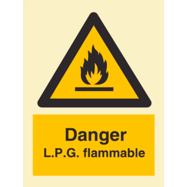 Advarselsskilt Fare – LPG brannfarlig (Danger LPG Flammable)