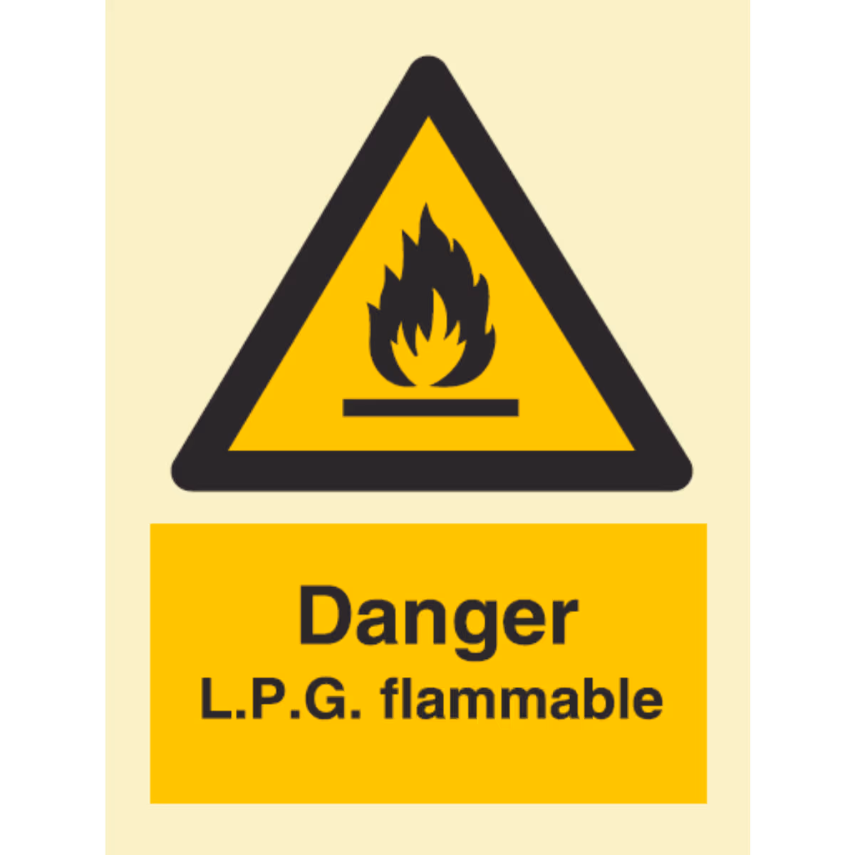 Advarselsskilt Fare – LPG brannfarlig (Danger LPG Flammable)