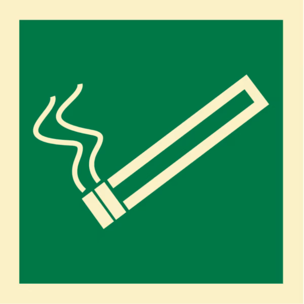 Informasjonsskilt Røykeområde (Smoking Area) i aluminium, reflekterende utførelse, tilgjengelig i størrelser 15x15 cm til 40x40 cm