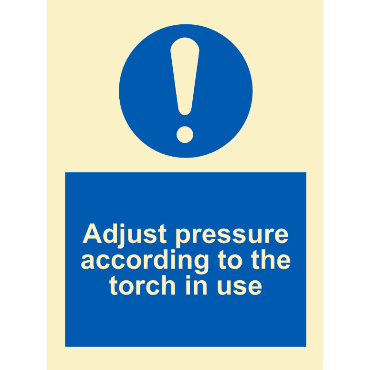 Instruksjonsskilt Juster trykket under bruk (Adjust Pressure When in Use)