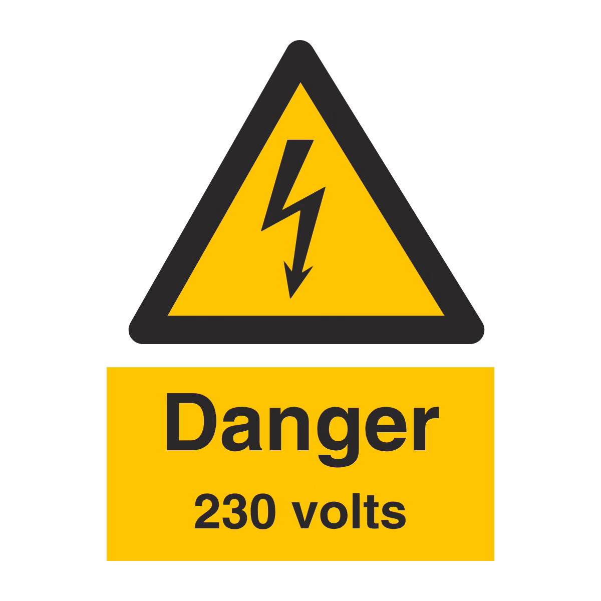 Danger. 230 volts 15x20cm