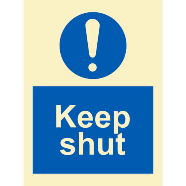 Instruksjonsskilt Holdes stengt (Keep Shut)