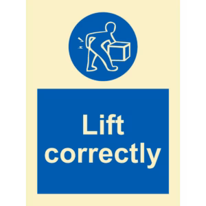 Instruksjonsskilt Løft korrekt (Lift Correctly)