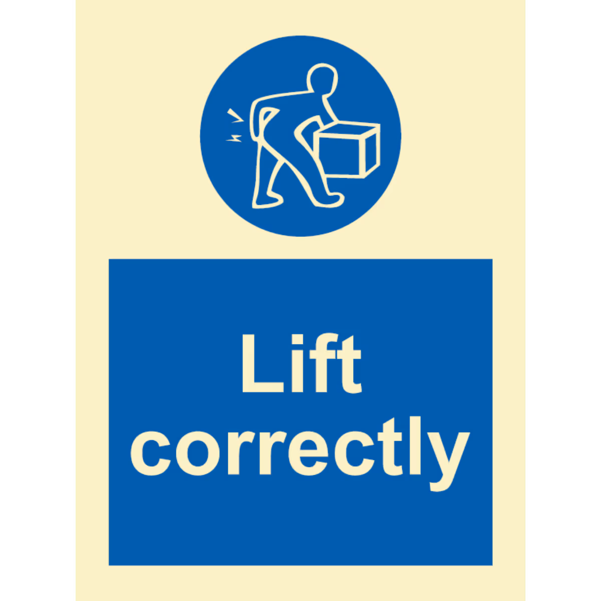 Instruksjonsskilt Løft korrekt (Lift Correctly)