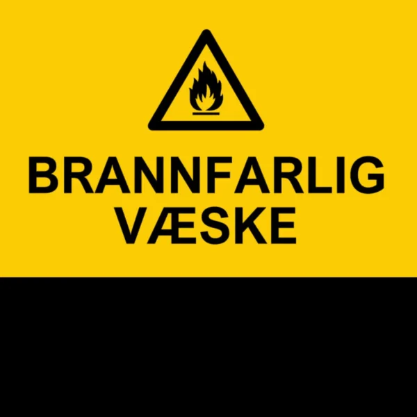 Advarselsskilt Brannfarlig væske i 30×20 cm. Tilgjengelig i PVC og alu-plate.