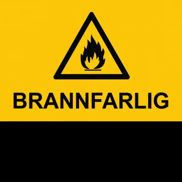 Fareskilt Brannfarlig i 30×20 cm. Tilgjengelig i PVC og alu-plate.