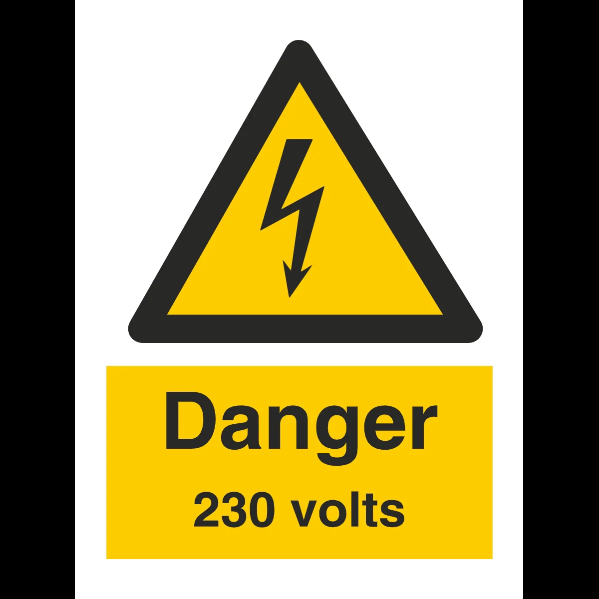 Danger. 230 volts 15x20cm