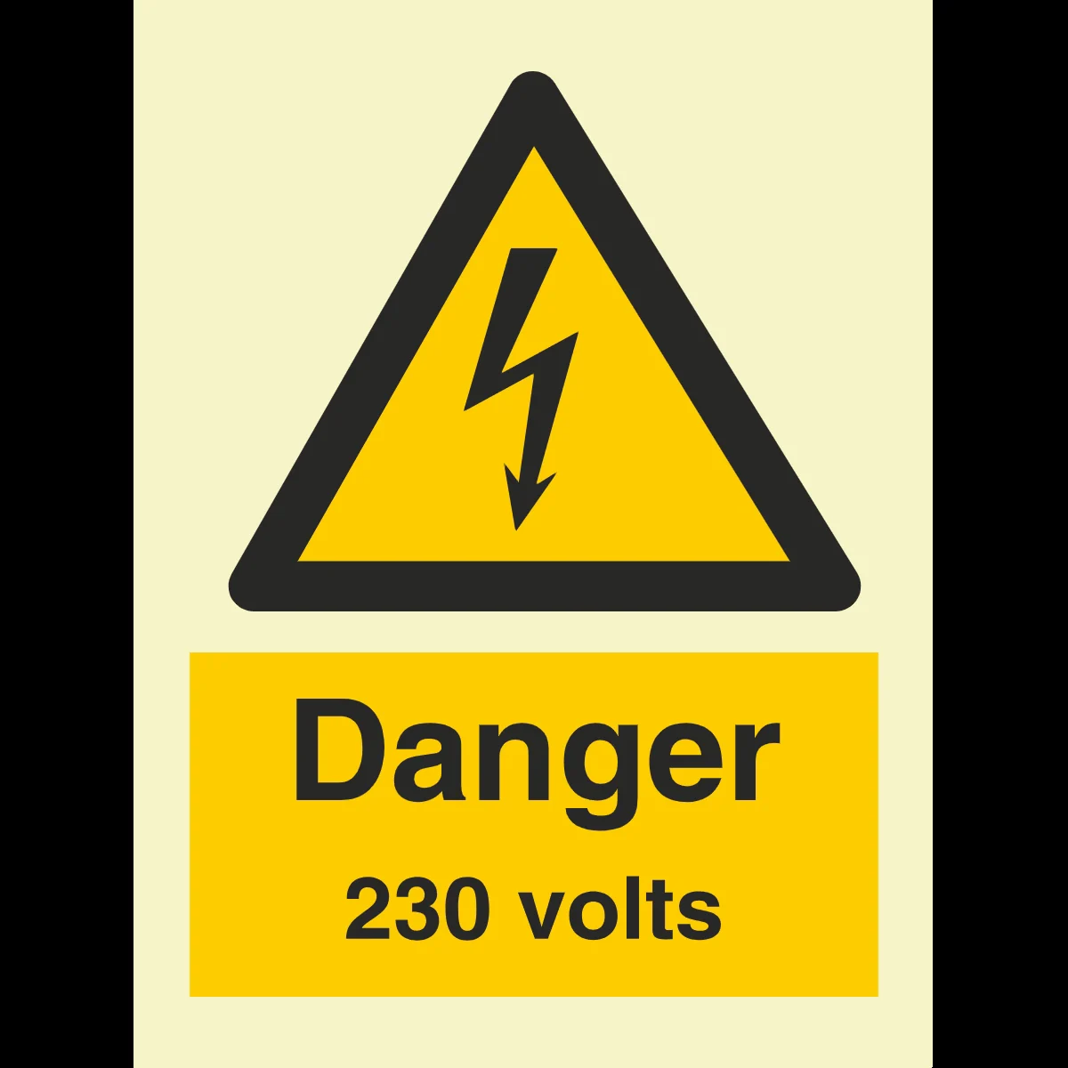 Advarselsskilt Fare – 230 volt (Danger 230 Volts)