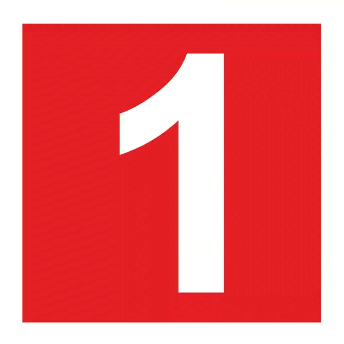 IMO-skilt Number 1, rødt kvadrat med hvitt tall 1, 15x15–40x40 cm