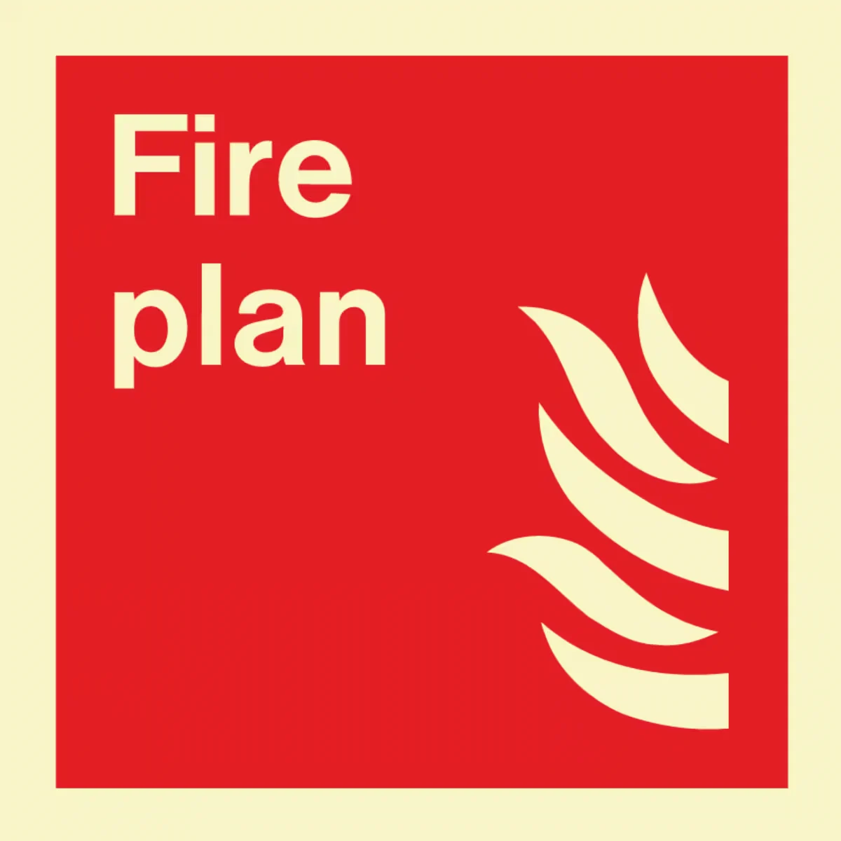 Lokasjonsskilt Brannplan (Fire Plan) i aluminium, etterlysende utførelse, tilgjengelig i størrelser 15x15 cm til 40x40 cm