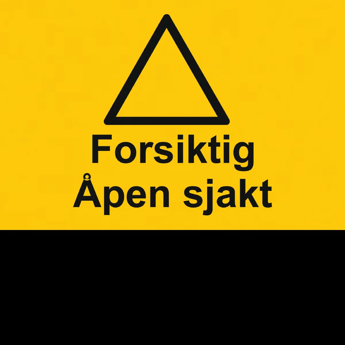 Advarselsskilt Forsiktig – åpen sjakt i aluminium, 30x20 cm